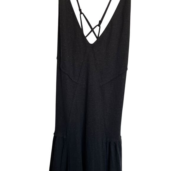NWT Free People Beach Eros Maxi Dress Black Linen Cross Back Straps Drop Waist - Picture 6 of 13